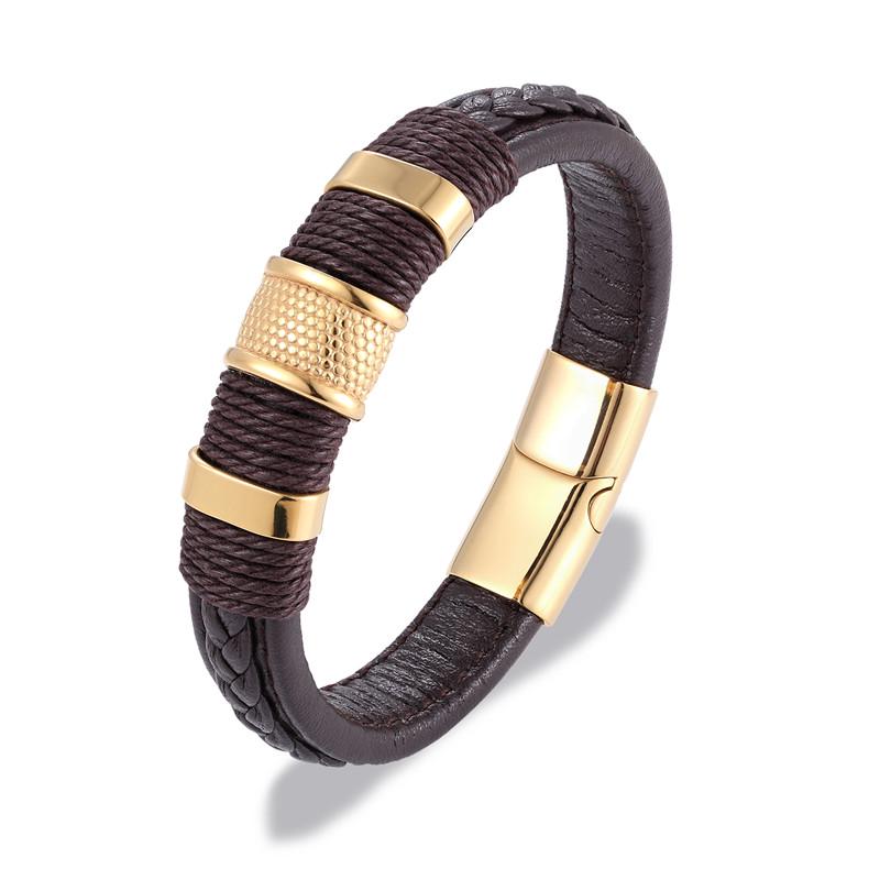 Punk Multilayer Braid Genuine Blue Leather Bracelet Titanium Stainless Steel Magnetic Buck Bracelet Men Homme Pulseras