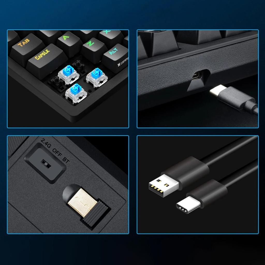 Redragon Wireless Mechanical Gaming Keyboard with Blue Tenkeyless Macro RGB 87 3000mAh High Full Key 50 Million Keystrokes Black K598P-KBS Switches,