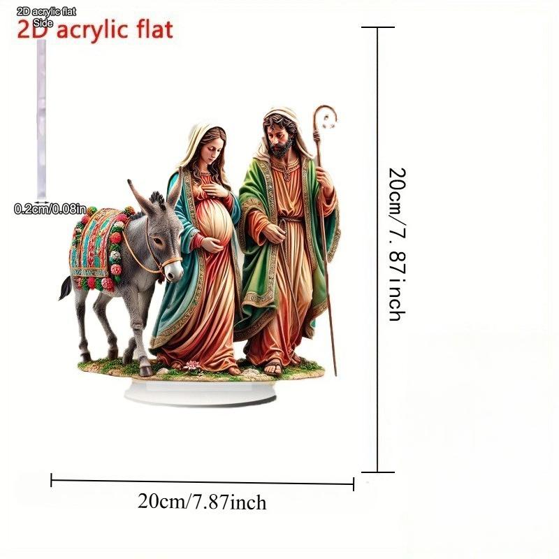 2D Flat, Nativity Scene Mary Acrylic Desktop Decoration, with Base, Suitable for wall decoration, porch, room, villa, accents Home, Hallway, or Workpl