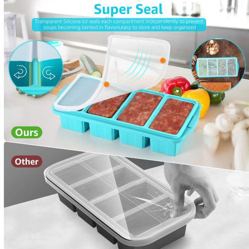 Ztomine Silicone Freezer Tray with Lid - Silicone Freezer Food Mold - Large Ice Cube Tray Silicone Freezer Containers for Freezing and Preserving Soup