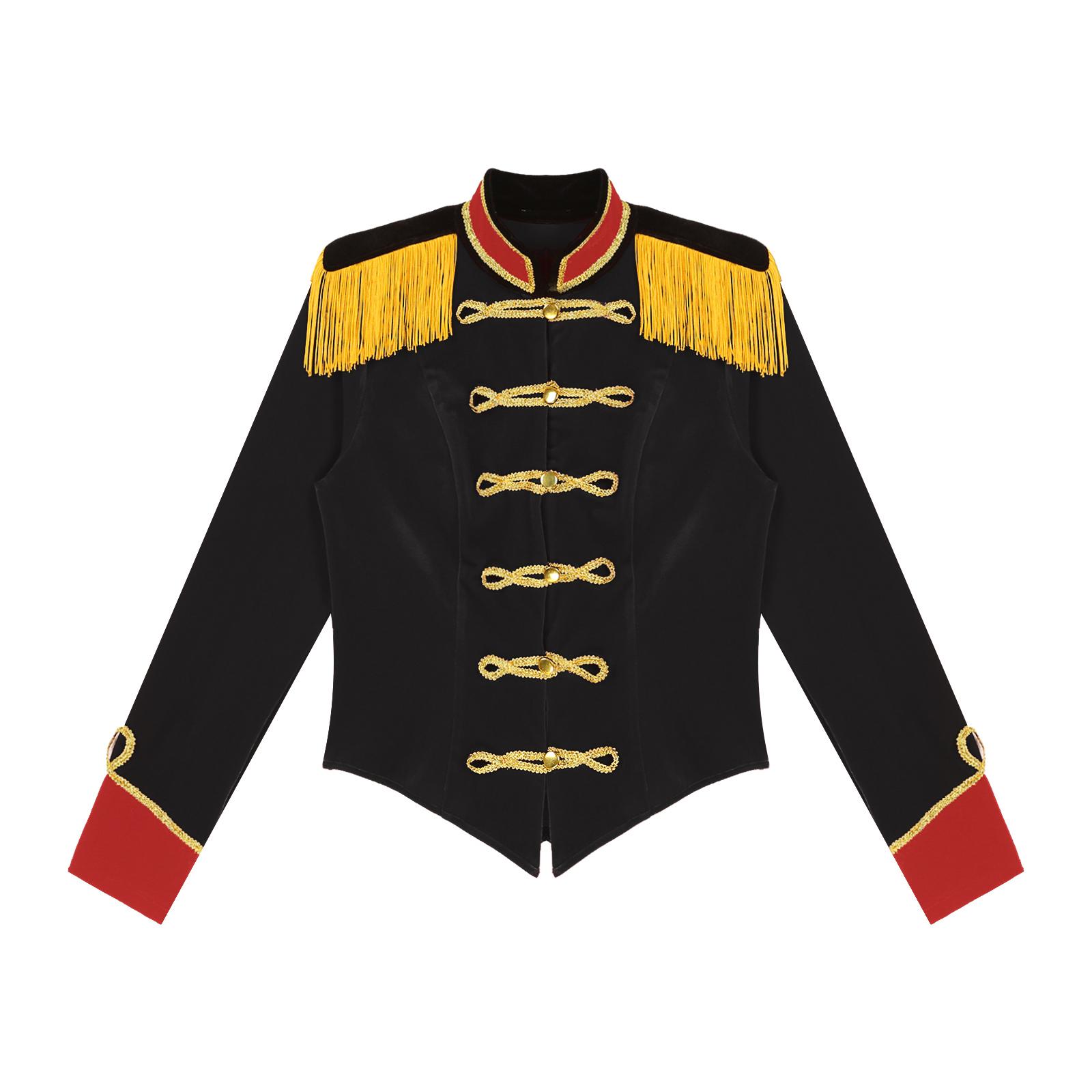 

Чоловічий костюм циркового конферансьє, оксамитова куртка з бахромою на еполетах, комір-стійка, вбрання для Хелловіну XXL чорний