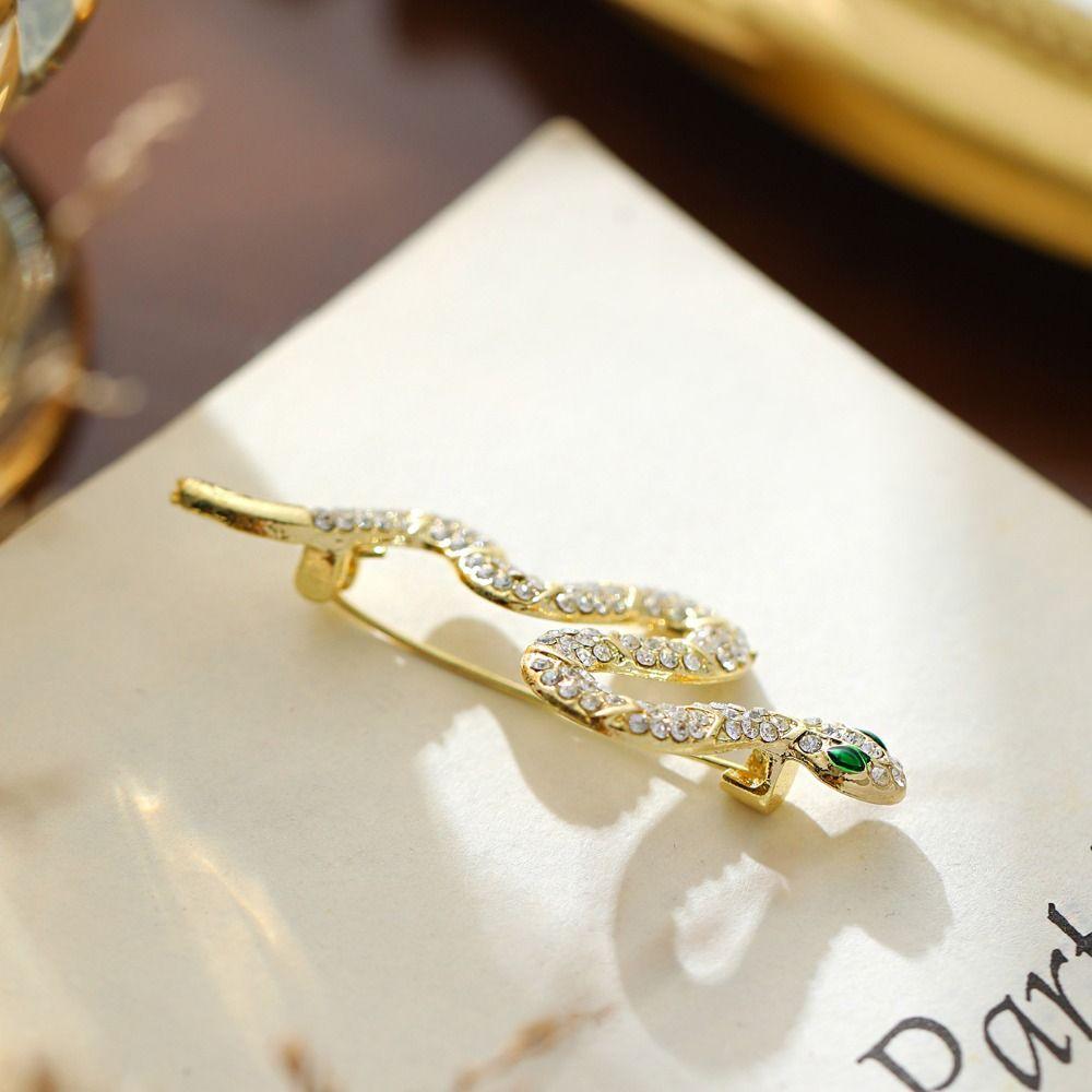Zinc Zinc Alloy Zodiac Snake Brooch Zircon Metal Snake Lapel Pin Rhinestone Animal Collar Pins Jewelry Gifts