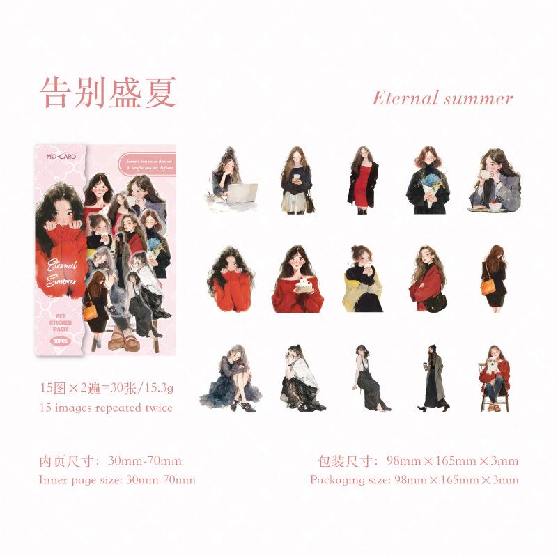 30 PCS Cute People Sticker PET Materials Junk Journal Sticker Girl Life Series DIY Scrapbooking Collage Stationery Decor Supplies