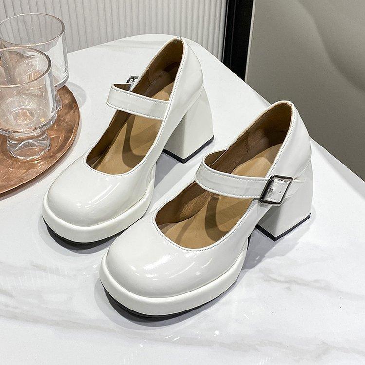 High-heeled Mary Jane Shoes Women's Summer New White Wedding Shoes French with Skirt Thick-heeled Small Leather Shoes