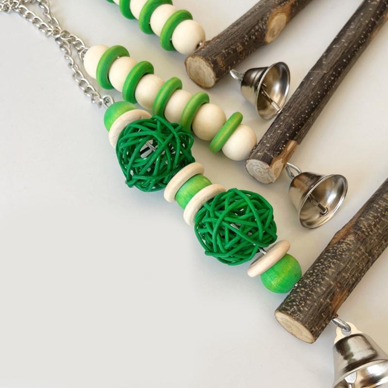 Bird Gym Swing Toy Birdcages Wood Beads Swing Toy Grinding Chewing Toy for Small Medium Bird Birdcages Hangable Perches Toy