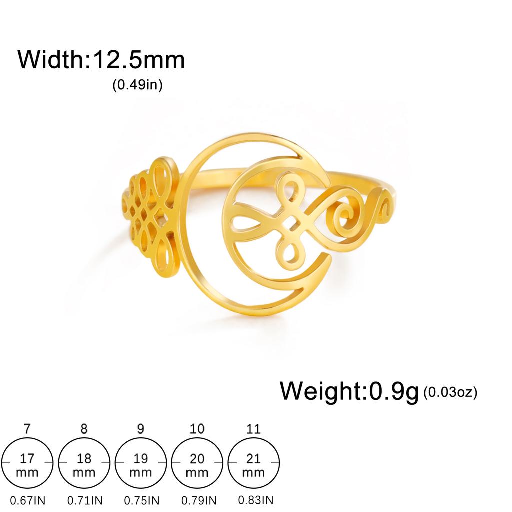 LIKGREAT Stainless Steel Hollow Moon Ring Silver Color Unalome Symbol Finger Rings Amulet Jewelry Gift for Women Men Accessories