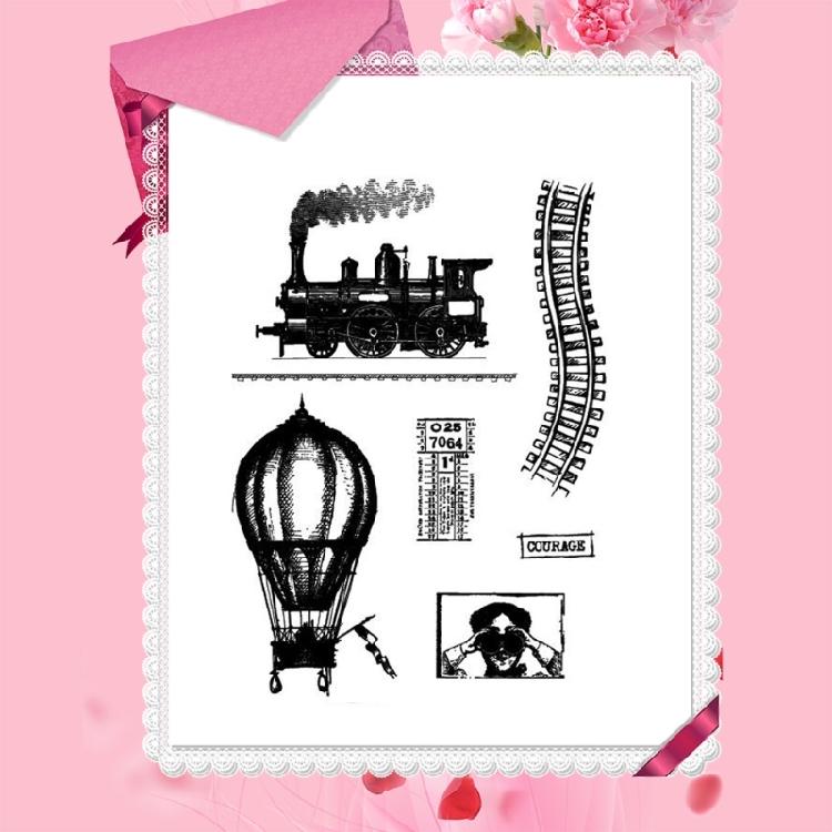 Train Transparent Stamp Railway Clear Stamp Seals Hot Air Balloon Silicone Stamp for Photo Album Scrapbooking Decoration