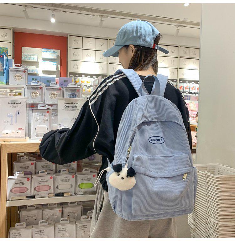 Minimalist Corduroy Backpack - Cute Japanese & Korean Style for Girls