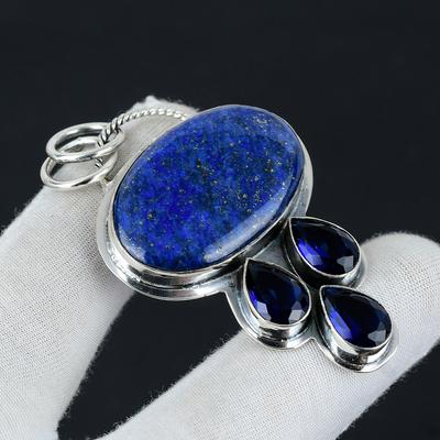 Lapis Lazuli, Londono mėlynas topazinis brangakmenių sidabrinis pakabukas, 925 sterlingų sidabro papuošalų pakabukas, natūralus lapis lazuli pakabukas moterims / dovanos