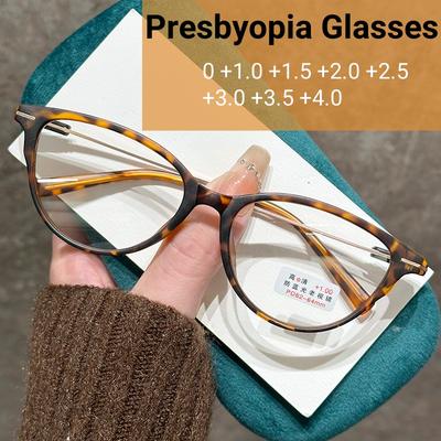 Fashionable Women'S Cat Eye Frosted Round Presbyopia Glasses Anti-Blue Light Glasses Optical Prescription Eyeglasses 0 To +4.0