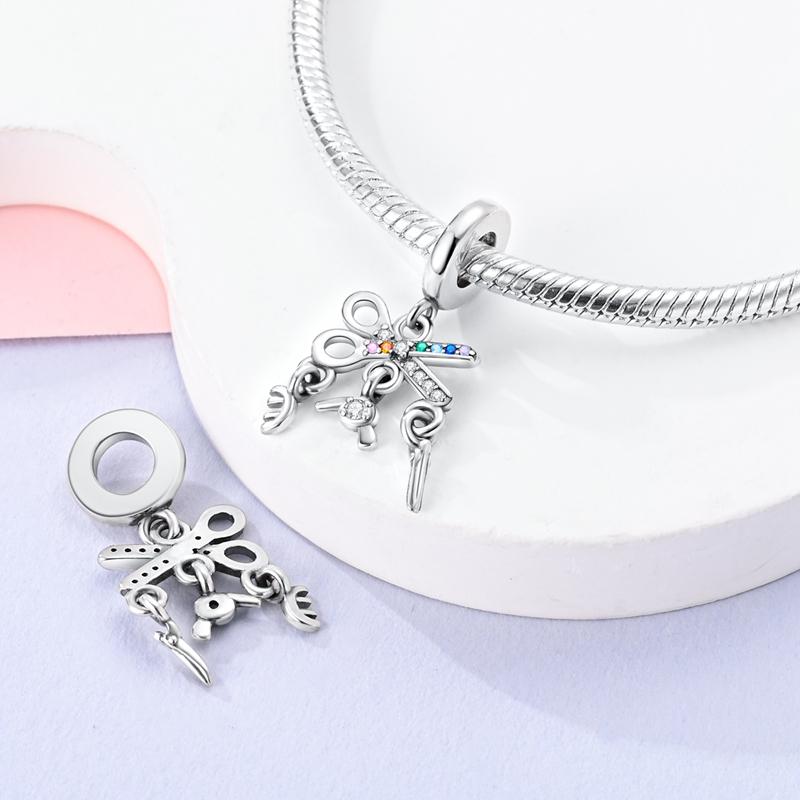Charms Plata Creative Scissors Stand Hair Comb Pendants Fit Original Bracelets Charms For Women Jewelry Diy Making Gifts