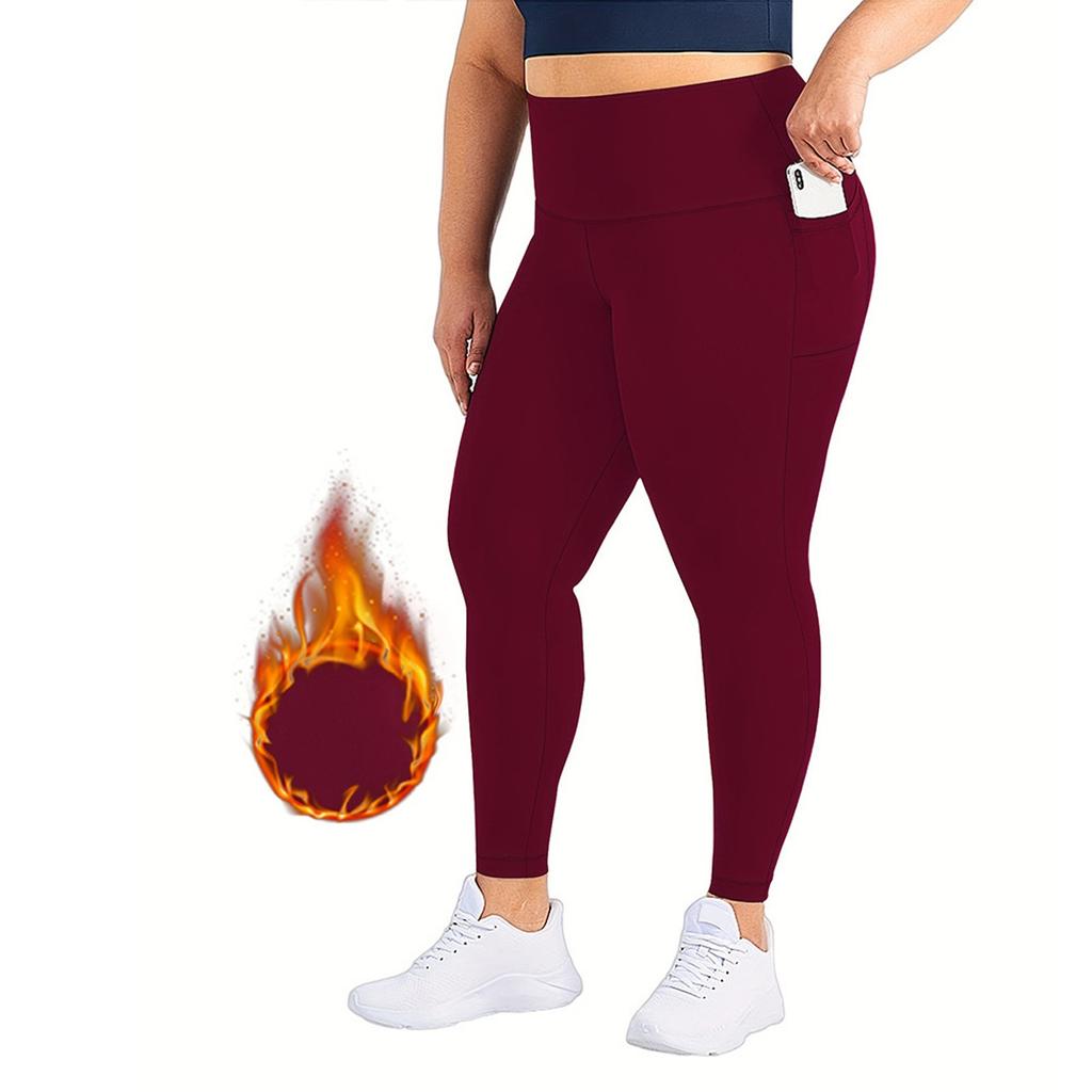 Women's High-waisted Hip Lift Pocket Large Size Sports Wear Sports Plus Fleece Yoga Pants Nine-point Pants