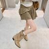 Autumn and Winter New Danish Trouser Boots~ Pointed Buckle 6cm Thick Heel Desert Cowboy Stack Short Boots Women's Western Boots
