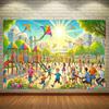 2D Fröhlicher Kinderspielplatz Hintergrundtuch Cartoon Kinder Outdoor Aktivität Fotografie Hintergrund