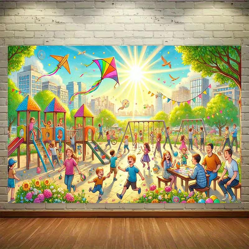 

2D Happy Children Playground Backdrop Cloth Cartoon Kids Outdoor Activity Photography Background 47.2x31.5inch/120*80cm