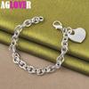 925 Sterling Silver Solid Heart Pendant Bracelet Jewelry