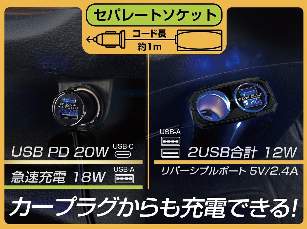 Kashimura Separate Socket with USB Charging Compatible Plug NKX-229 PD/Fast