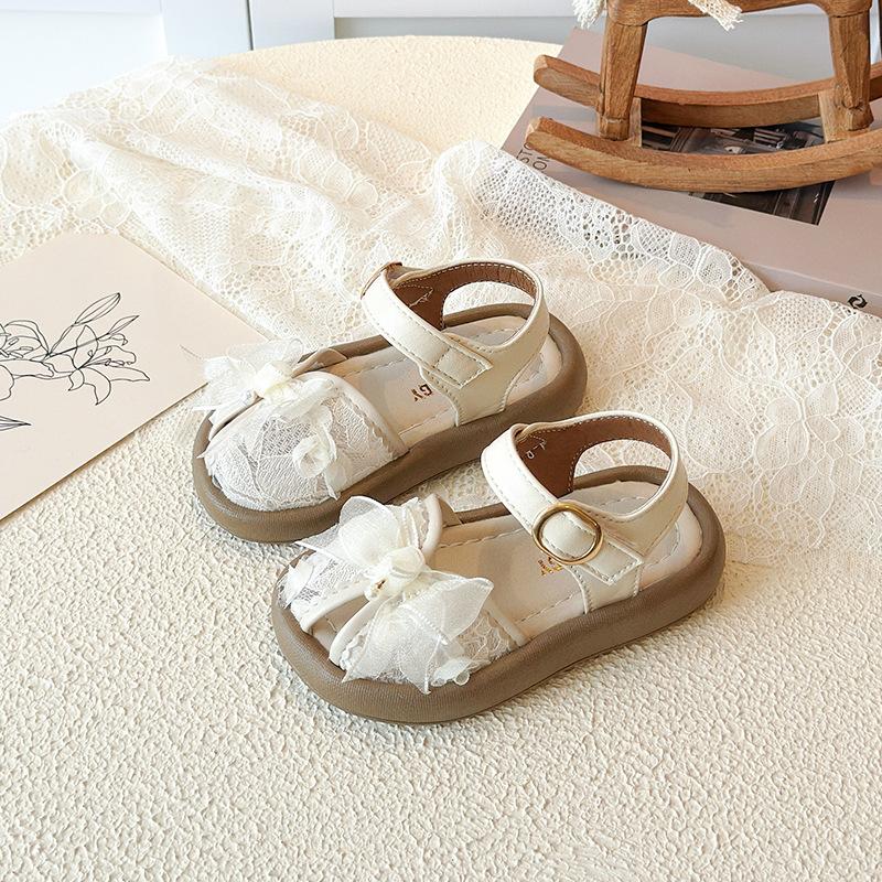 Summer Girls Bow Hollow Out Closed Toe Sandals Soft Sole Toddler Walking Shoes
