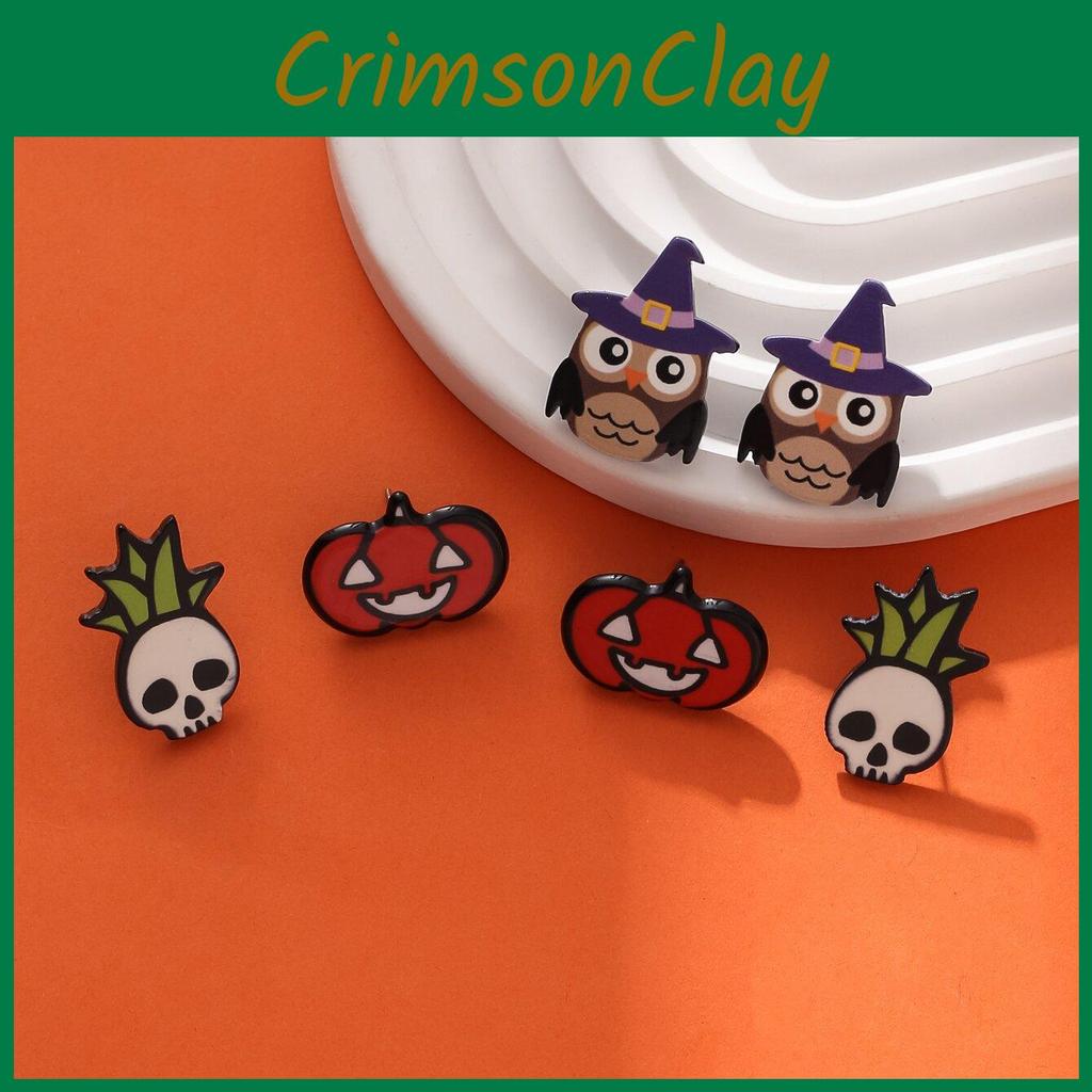 Unique Halloween Acrylic Earrings With Cartoon Skulls And Pumpkins