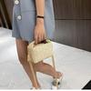 Women's Chic Woven Straw Crossbody Bag Multifunctional Shoulder Bag with Zip Closure, Beige and Brown Design, Suitable for Spring/Summer