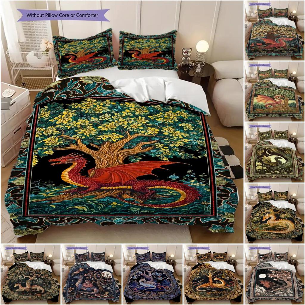 Medieval Gothic Fantasy Dragon bedding, duvet cover, pillowcase, home decoration, birthday gift (1 * duvet cover+2 * pillowcase, coreless)