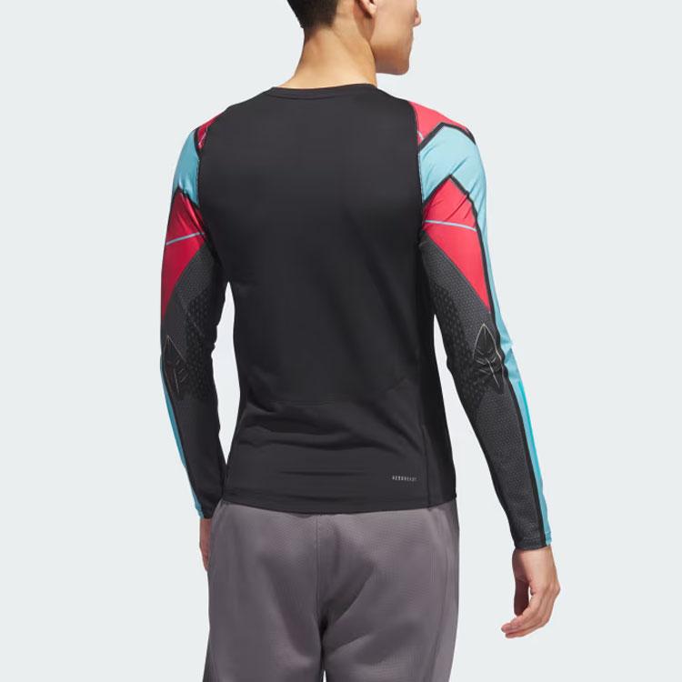 Adidas Geometric Pattern Compression Spider-Man Print Color Block Round Neck Long Sleeve T-Shirt Men Tops Black Red IP4533
