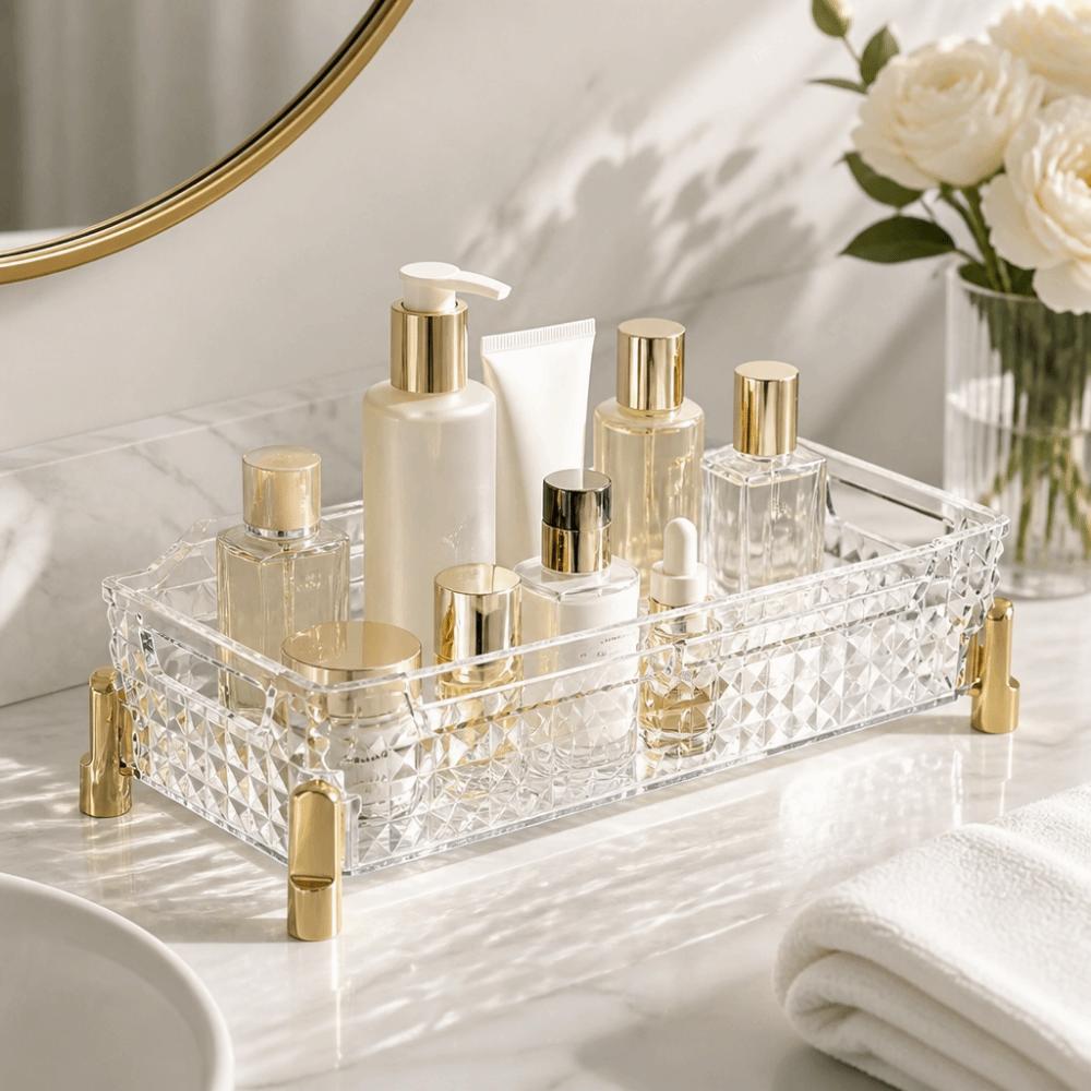 Luxury Makeup Holder Transparent Storage Rack Multi-functional Storage Tray  Living Room Decor