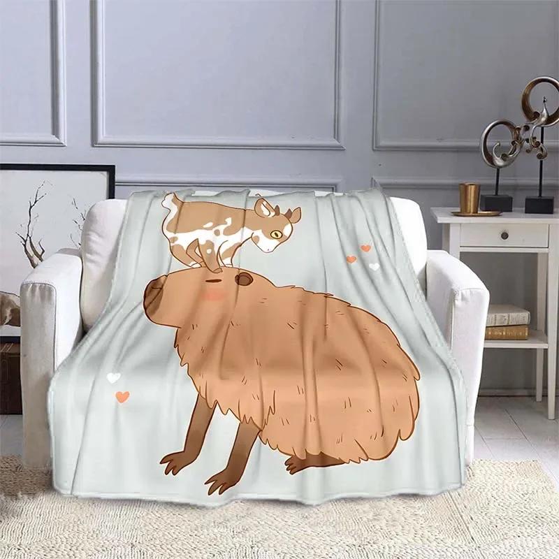 10 Sizes Cartoon Capybara Pattern Blanket Warm Soft Fluffy Kids and Adult Sofa Bed Throw Blanket Outdoor Travel Camping Sheet