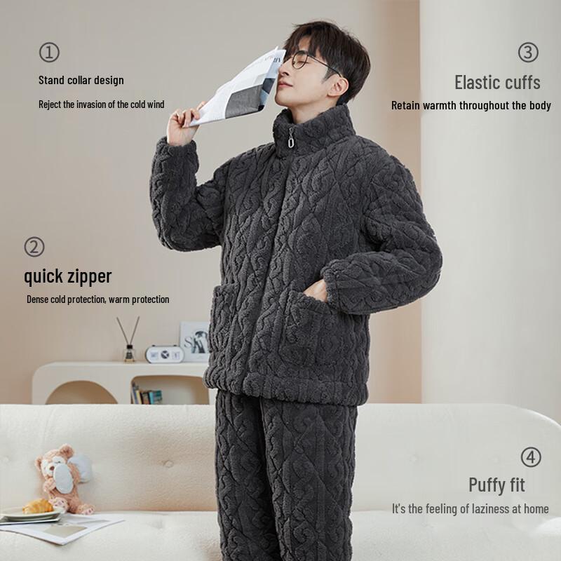 Langsha Men's Winter Thermal Coral Fleece Pajama Set