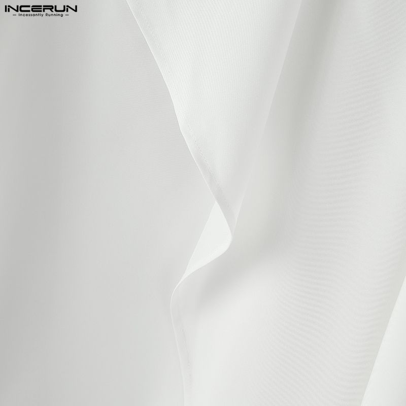 INCERUN S-5XL Men Round Neck Layers Long Sleeve Solid Casual Shirts Tops