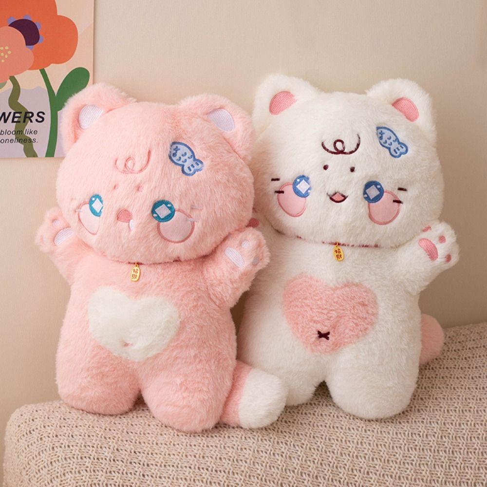 Standing White Cat Plush Pillow Attract Wealth Black Cat Plush Doll  Birthday Christmas