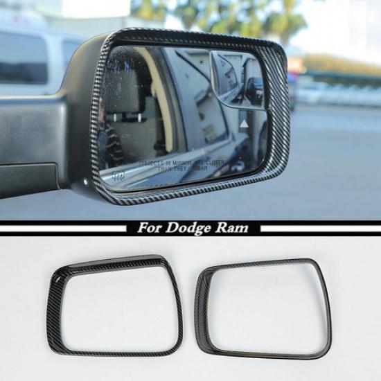 For - Dodge Ram 1500 Carbon Fiber Side Mirror Rain Eyebrow Cover Trim 2P