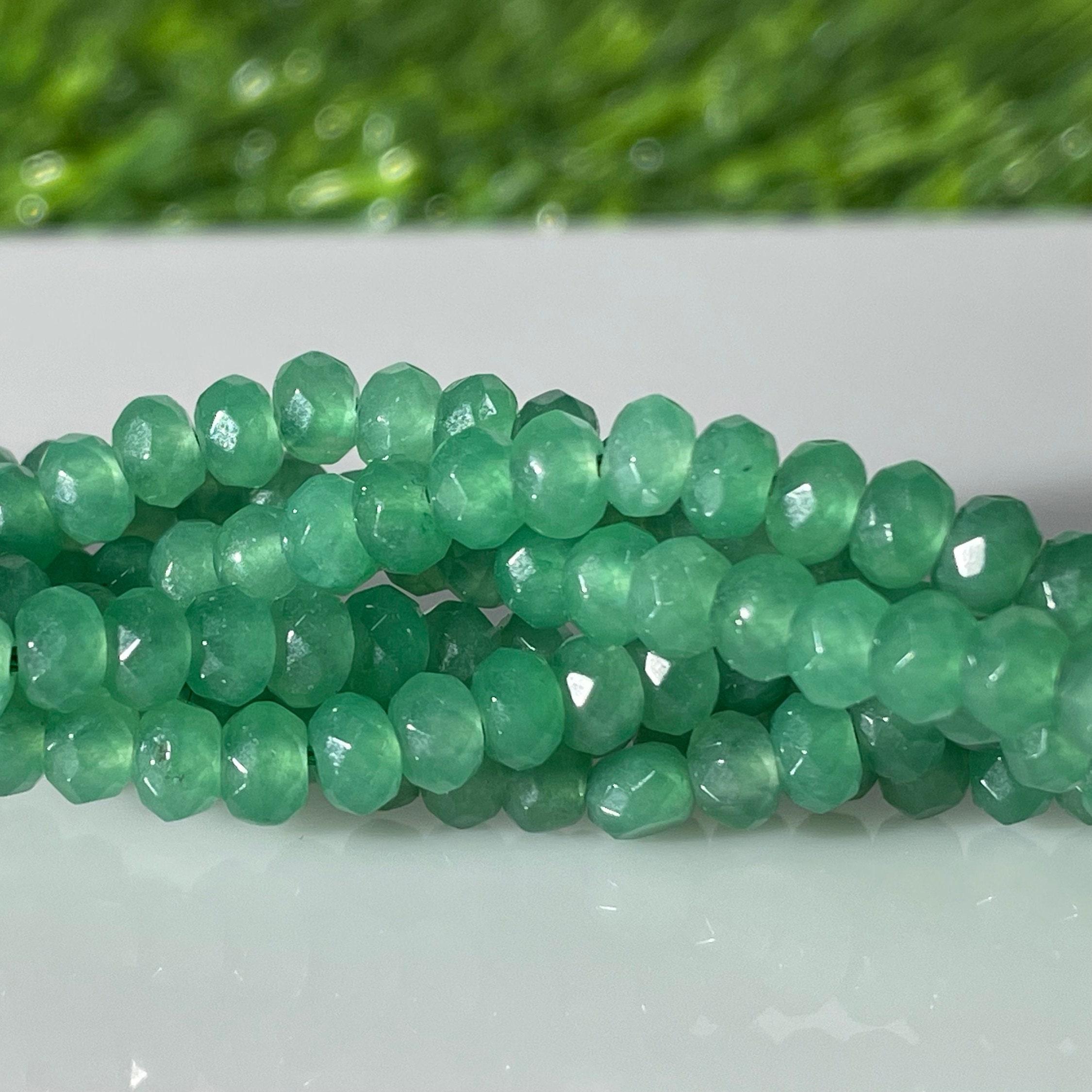 Faceted Light Green Emerald Beads: 4mm Gemstone String 14 Inch