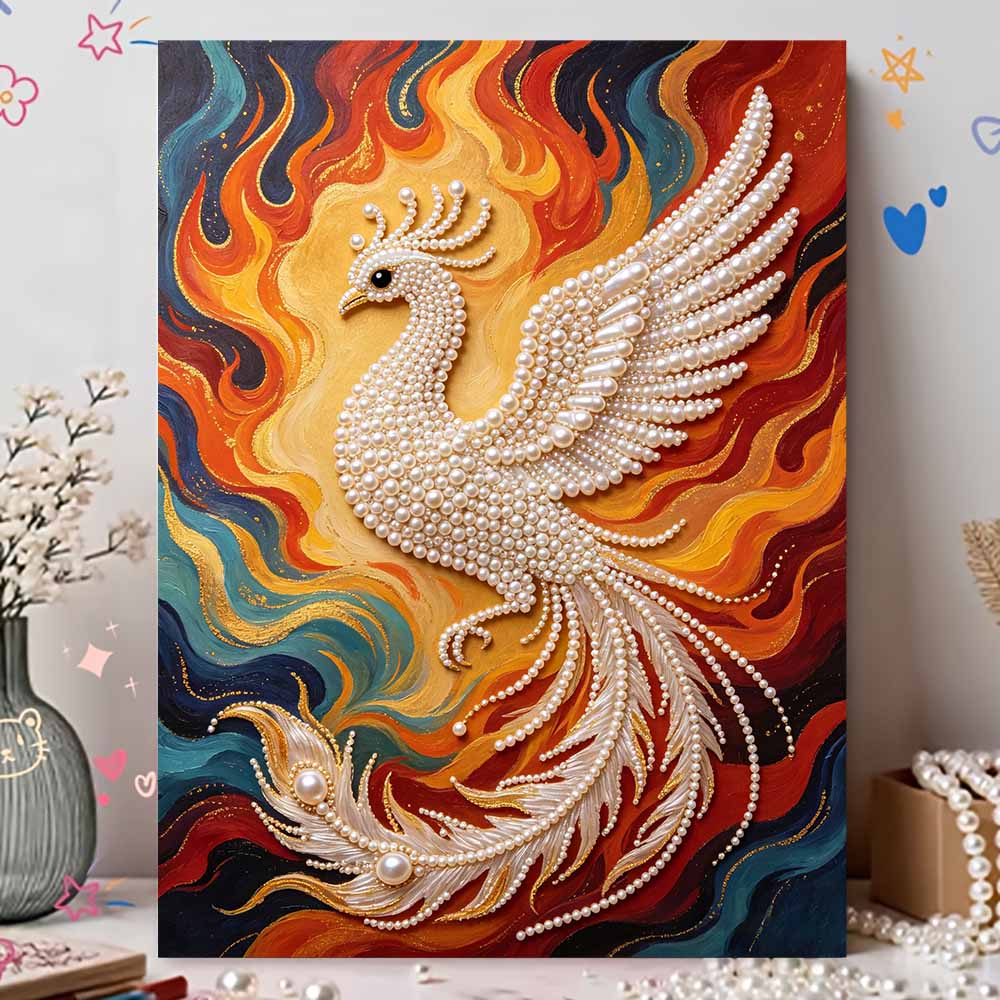 DIY Pearl Gem Rising Fire Phoenix Shining Bead Craft Art Home Wall Ornament Simple Unframed Room Decoration Art Elegant Wall Decor Painting