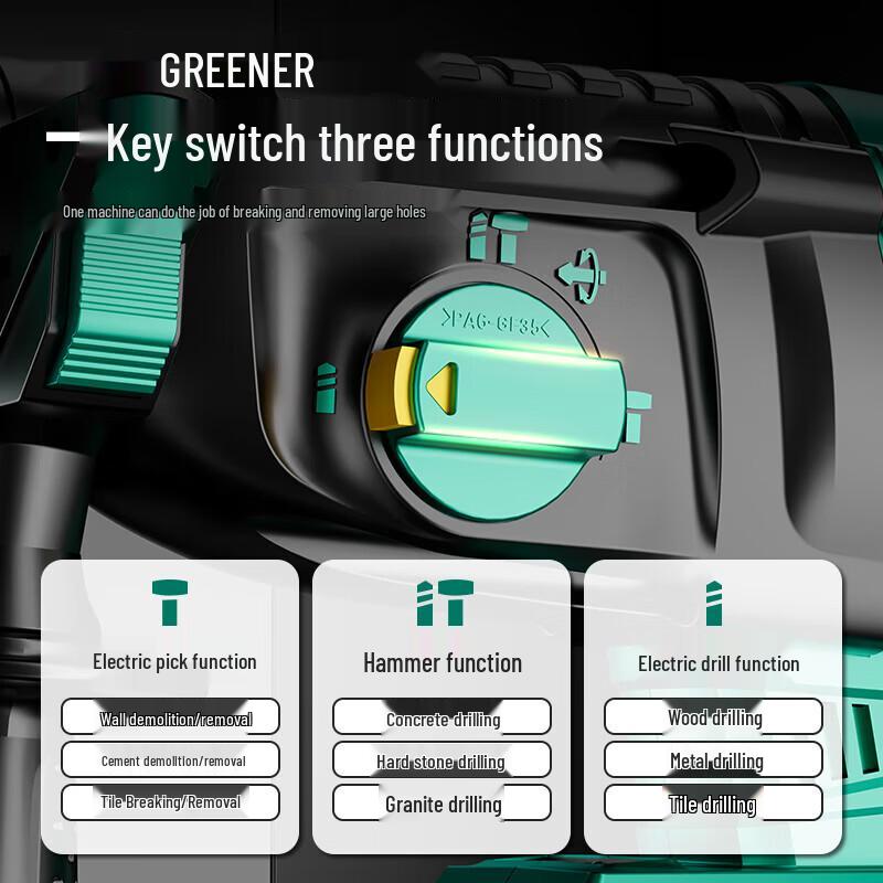 GREENER 2-in-1 Cordless Brushless Rotary Hammer Drill CN plug (adapter included)