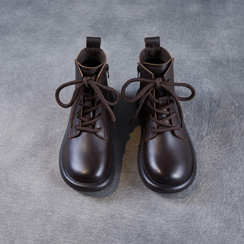 Genuine Leather Ankle Boots Women's Autumn and Winter New Vintage Short Boots Woman Soft Leather Boots Flat Leather Shoes Women