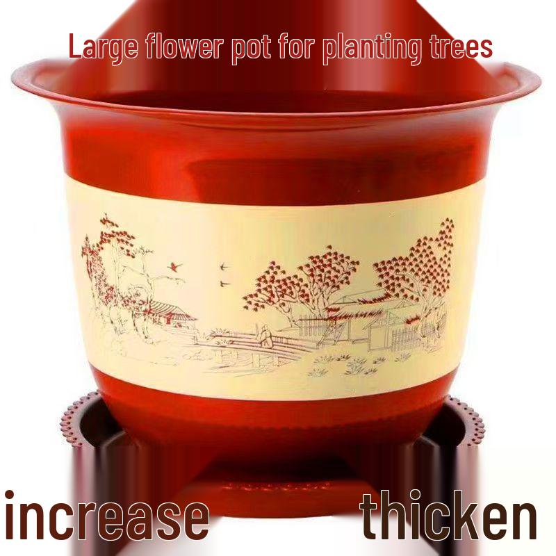 Durable Extra-Large Resin Flower Pot with Saucer, Imitation Ceramic, Thickened Plastic, Clearance