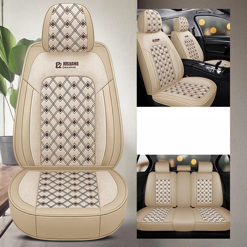 5-Seat Faux Leather Ice Sliky Fiber Fabric Full Coverage Car Seat Covers, All-Season Wear-Resistant Breathable Soft Comfort with 3D Side Wing Design