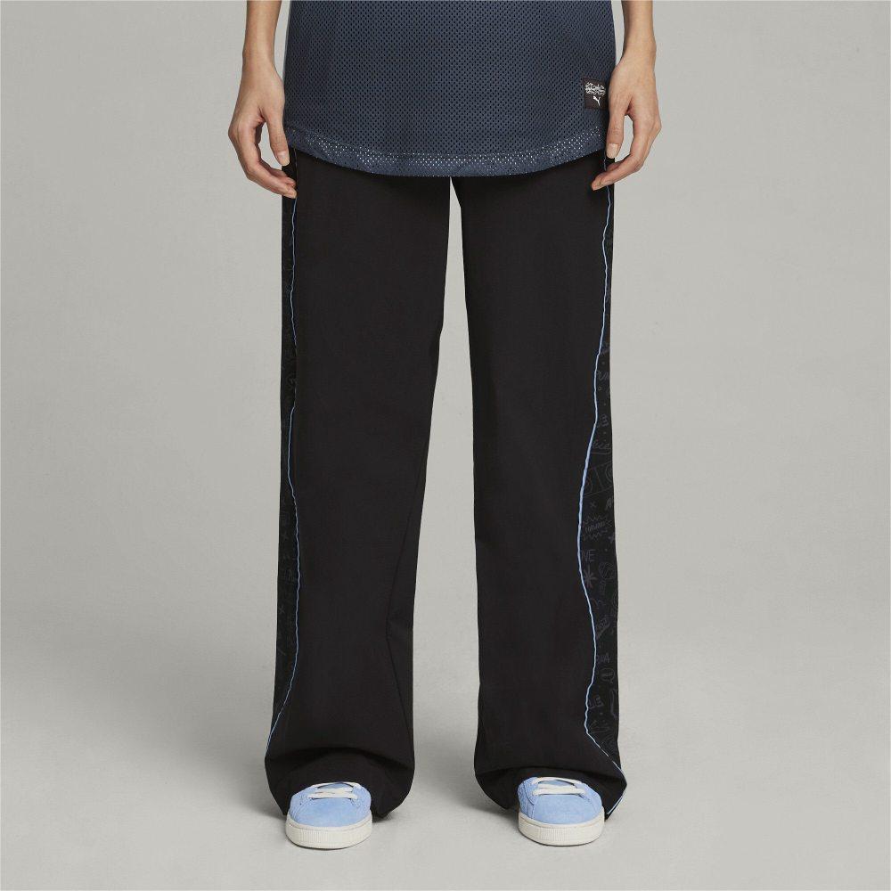 Puma X Sophia Chang Collaboration Aop Wide Leg Pants Retro Sports Color Block Design Mid Rise Casual Pants Women Pants Black 624631-01