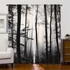 2pcs Black and White Forest Fog Print Curtains   Modern Polyester Rod Pocket Curtains   Suitable for Kitchen   Office   Bedroom