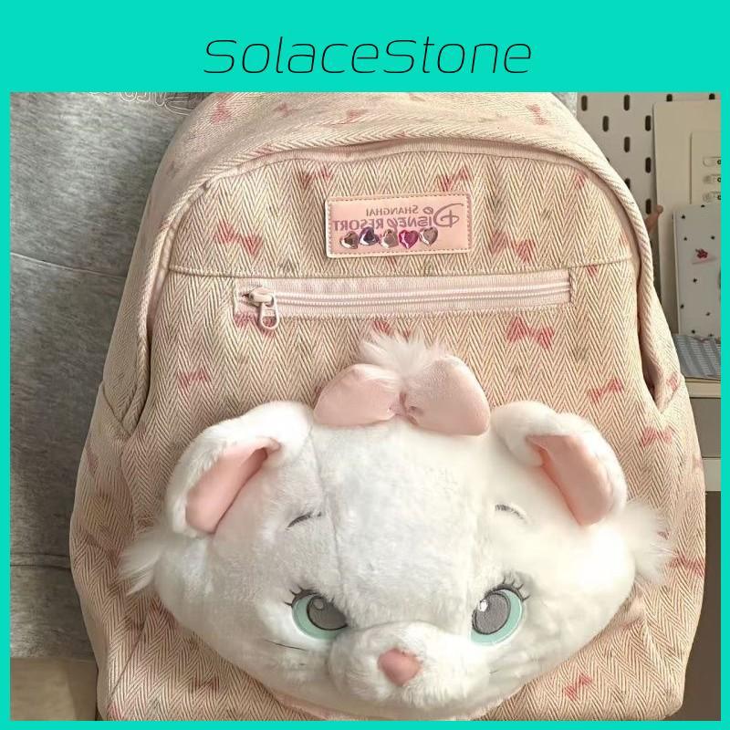 Cat Marie Canvas Backpack With Bow Print Design For Daily School Use