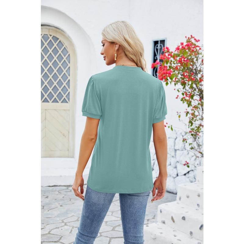 Maglietta Estiva da Donna Scollo a V Arricciata Manica Corta Raglan