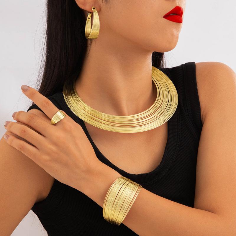 Multi-layer iron elastic snake bone twist collar bracelet punk style exaggerated jewelry suit women