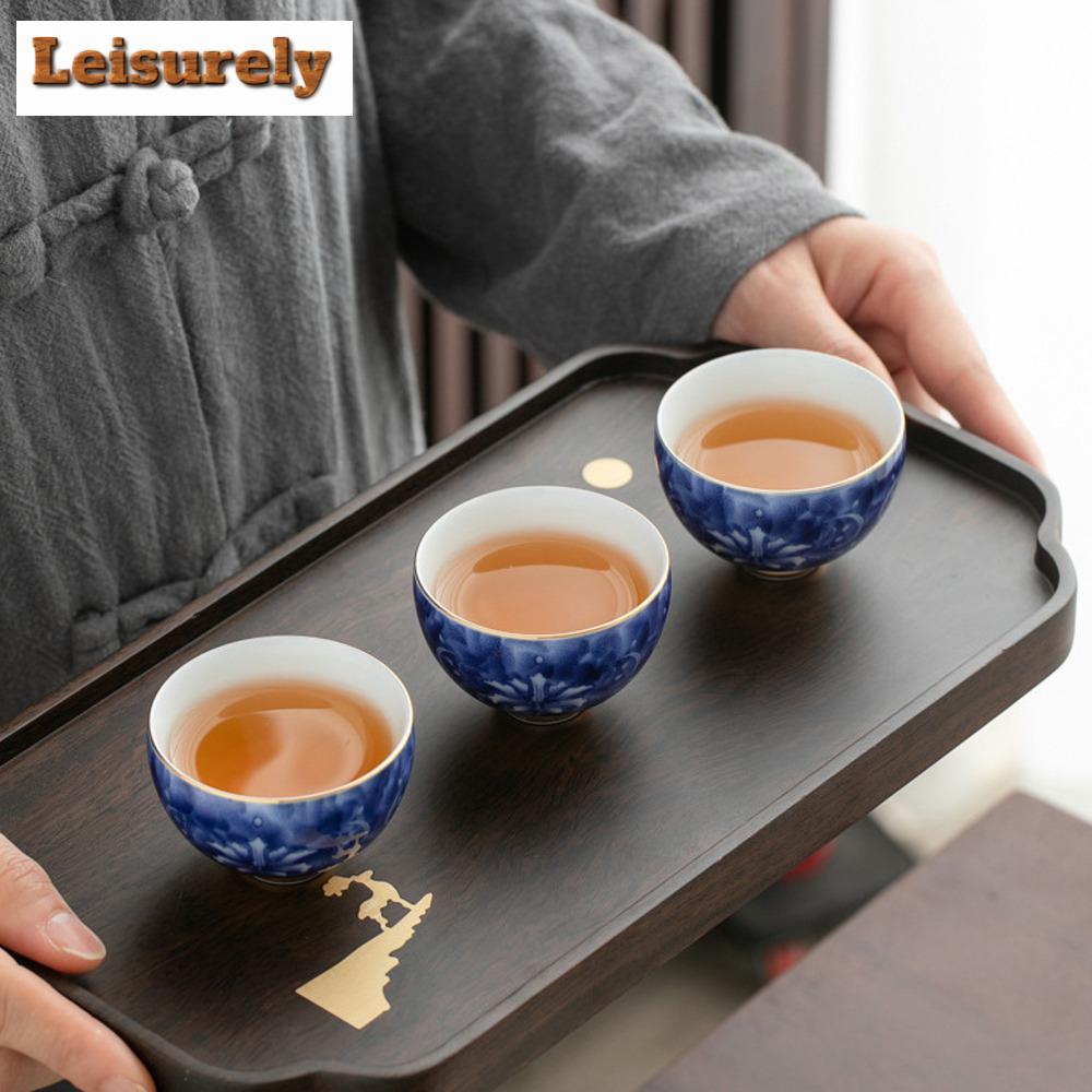50ml Retro Blue and White Teacup Meditation Cup Handmade Boutique Tea Bowl Chinese Porcelain Tea Set Accessories Master Tea Cup