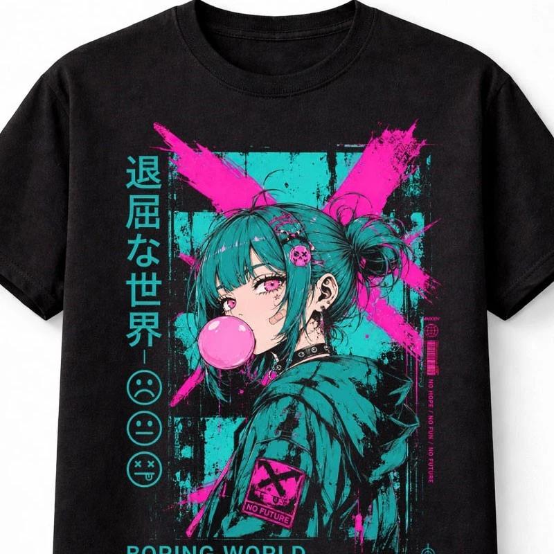 Anime Girl Bubblegum Cyberpunk Unisexga Graphic Art Unisex TShirt S