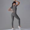 European-American Open-Neck Zipper Jumpsuit: Sexy, Tight-Fitting Short-Sleeve Dance & Yoga Bodysuit for Women