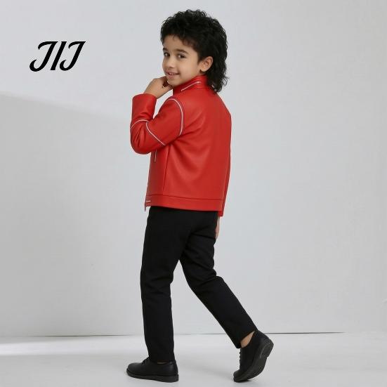 Themenparty Kostüm 1 Set Retro Popstar für Jungen, 80er 90er Star Outfit Musik Thema Halloween Kostüm, Rote Jacke, Hemd und Hose Bühnenauftritt