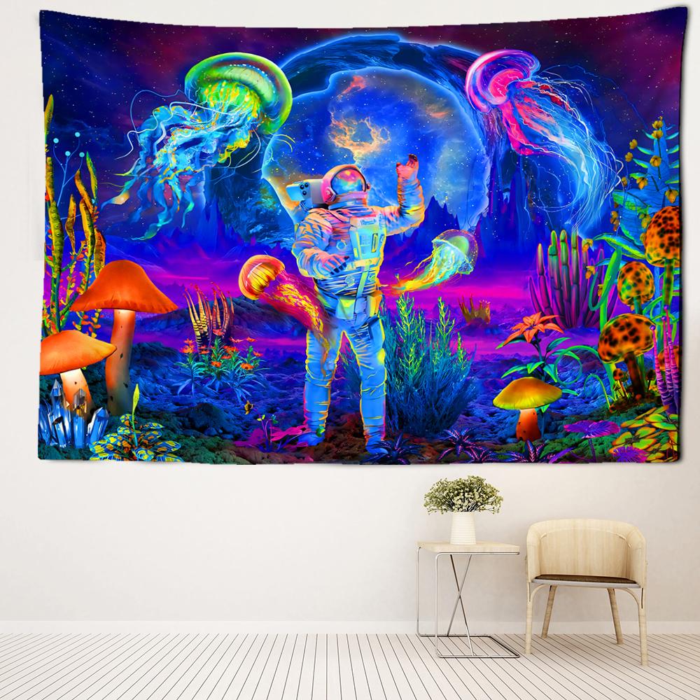 Colorful Mushroom Astronaut Tapestry Wall Hanging Witchcraft Hippie Tapiz Mysterious Bedroom Dormitory Home Decor