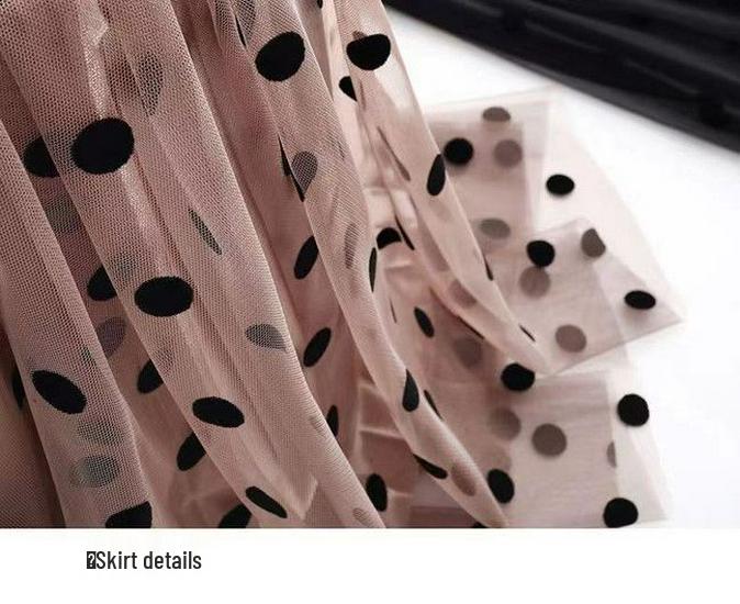 2025 Summer High Waist Polka Dot Floral Mesh Midi Skirt