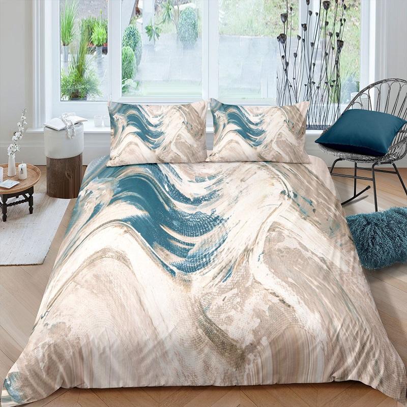 3D Bedding Set Duvet Cover Pillowcase Nordic Marble Pattern White Pink Bedclothes Single King 220x240 No Bed Sheet Bedspread